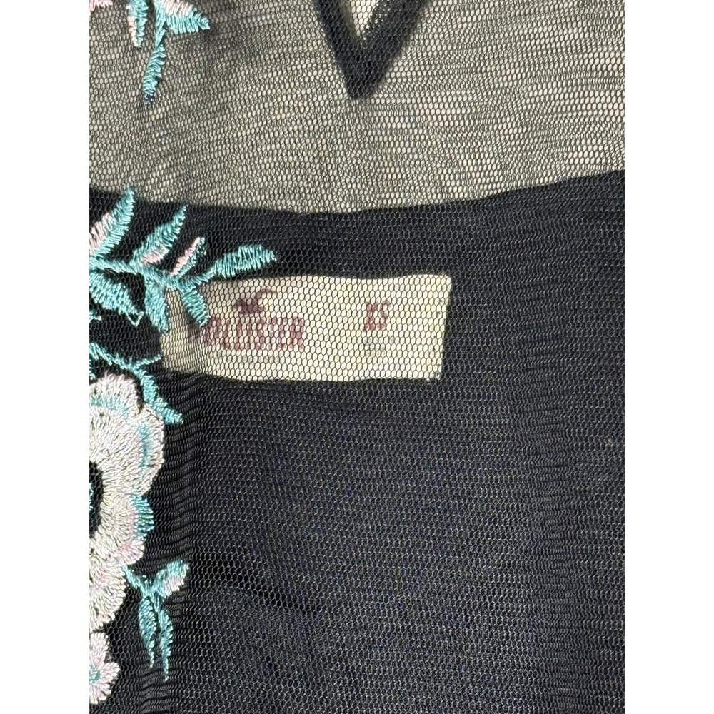 Hollister Black Mesh Embroidered Floral Bell Sleeve Top XS - Picture 5 of 8